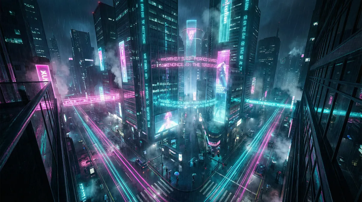 星际漫游 竖屏短剧平台首页背景 - 赛博朋克都市夜景